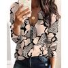 T-shirt à manches longues pour femmes, imprimé léopard, fermeture éclair, mode automne