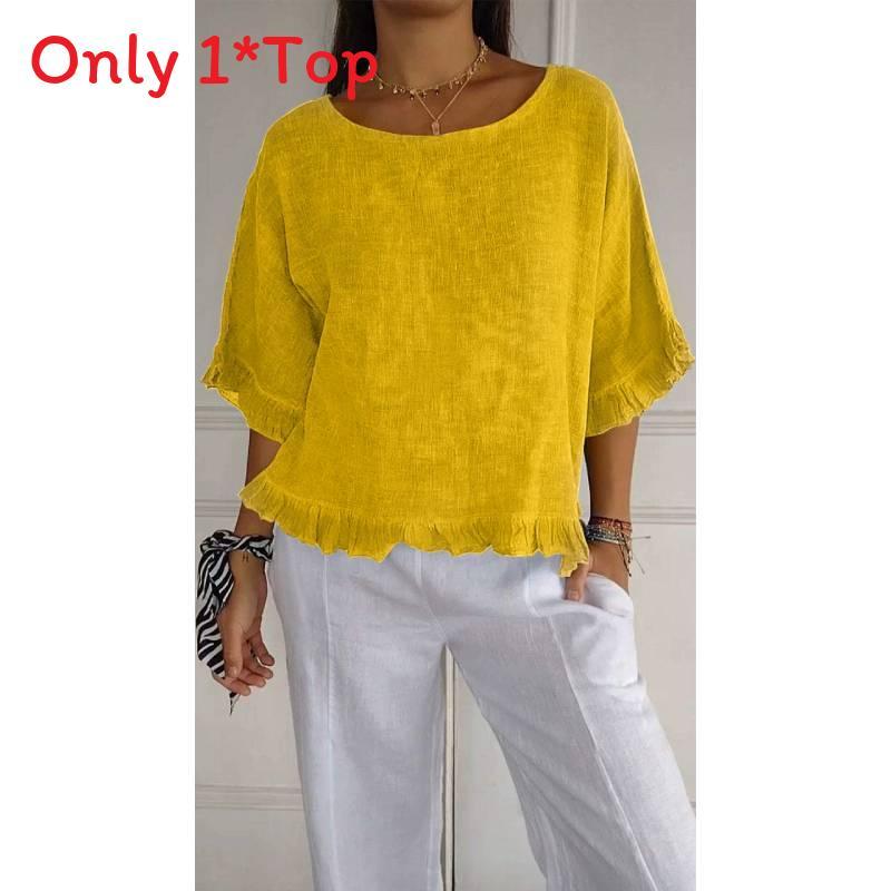 Summer Womens Cotton Linen Loose Fit Basic T Shirt For Casual Wear