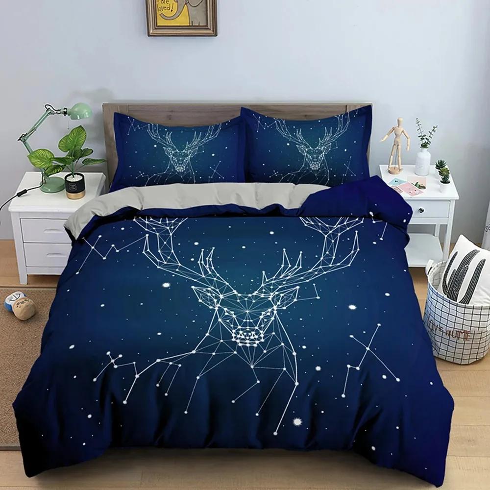 Starry Sky Night Duvet Cover Set Full Queen Size,Cute Star Bedding Sets Black Galaxy Comforter Cover Set with Pillowcases
