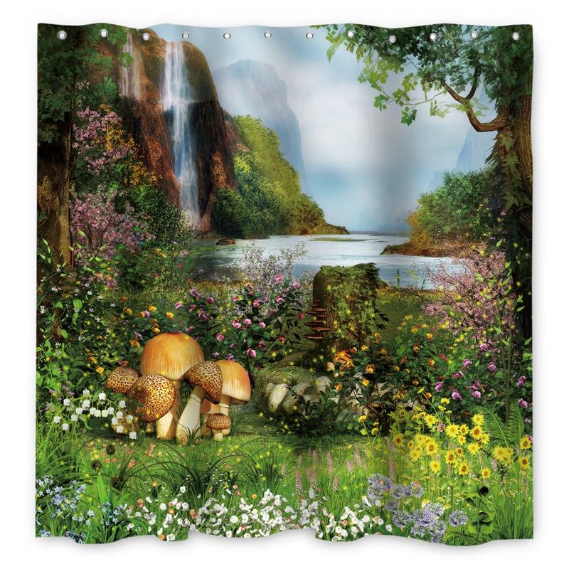 Verzauberter Wald Duschvorhang Cartoon Magische Geschichte Pilz Wunderland Gothic Duschvorhang Wasserdicht Badezimmerdekor Mit Haken