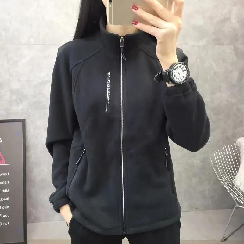 Plus Size Autumn Winter Women's Casual Cardigan Jacket Outdoor Sports Snowflake Fleece Top Youth Couple Fleece Clothing