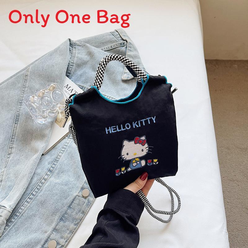 Cute Cat Embroidered Crossbody Bag For Daily Use With Canvas