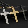 Retro Men Letters Print Cross Pendant Titanium Steel Chain Necklace Jewelry Gift