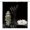 Stones And White Lotus In Water Shower Curtain Zen SPA White Bathroom Waterproof Extra Long Polyester Fabric for Bathtub Decor