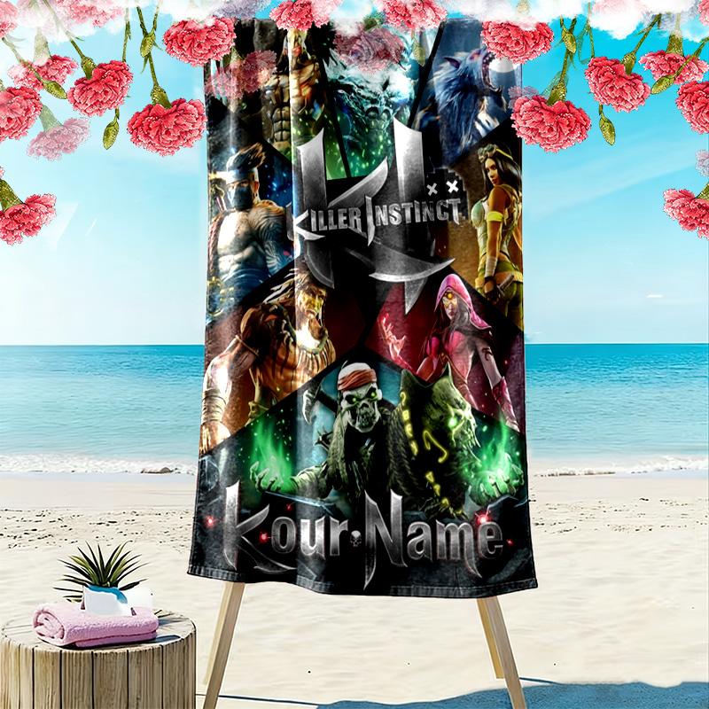 Name Custom KILLER INSTINCT Print Beach Towel, Large Soft Quick Dry Towel for Beach Camping Swimming