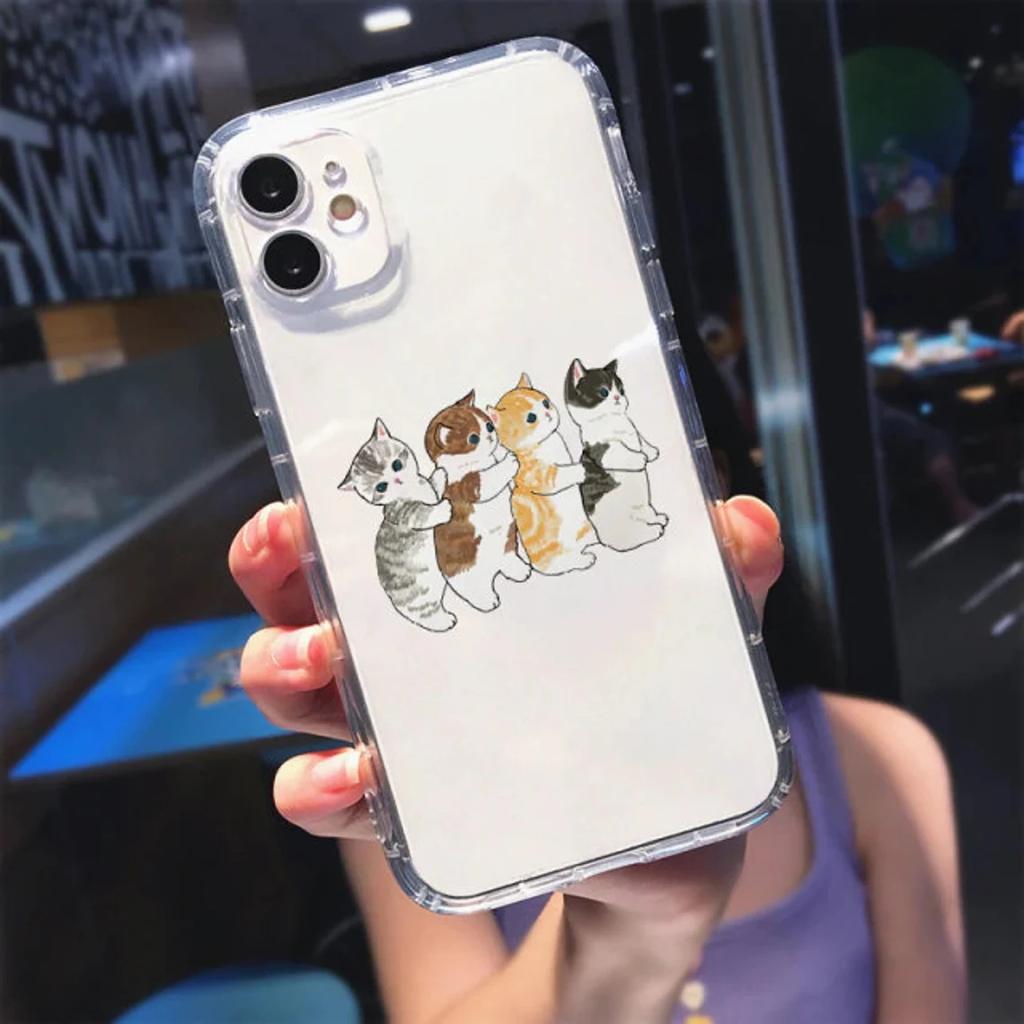 Leuke kat grappige cartoon telefoonhoesje voor iPhone 11 12 14 13 Pro Max XR XS X 8 7 Plus schattig dierenpatroon doorzichtige zachte hoes