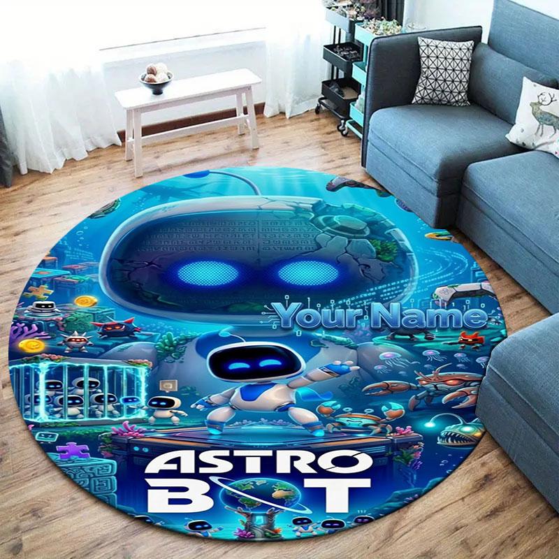 ASTRO BOT Okrúhly koberec s vlastným menom, Kobercový koberec do obývacej izby, spálne, k pohovke, herne, Protišmyková podložka