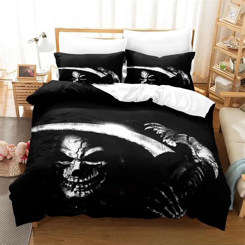 Dark Grim Reaper Bedding Set King Queen Twin Size Duvet Cover Comforter Quilt Pillowcase for Boys Girls Adults