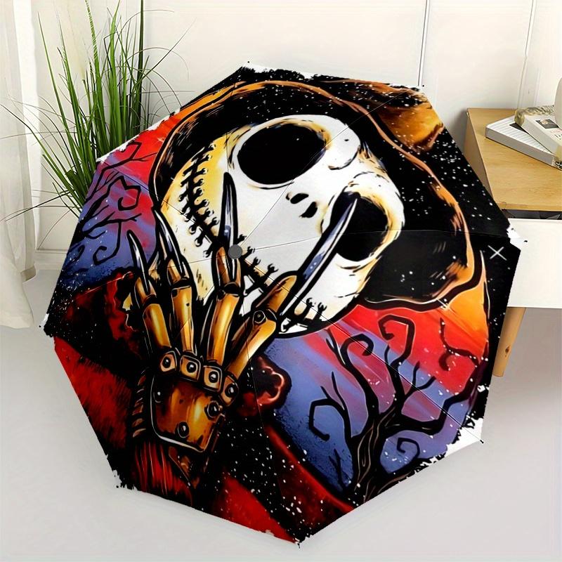 1pc Jack Nightmare before Christmas Pattern Automatic 3-Fold Umbrella, 8 Steel Frames, High-Value Folding Umbrella, Suitable for Office, Tra