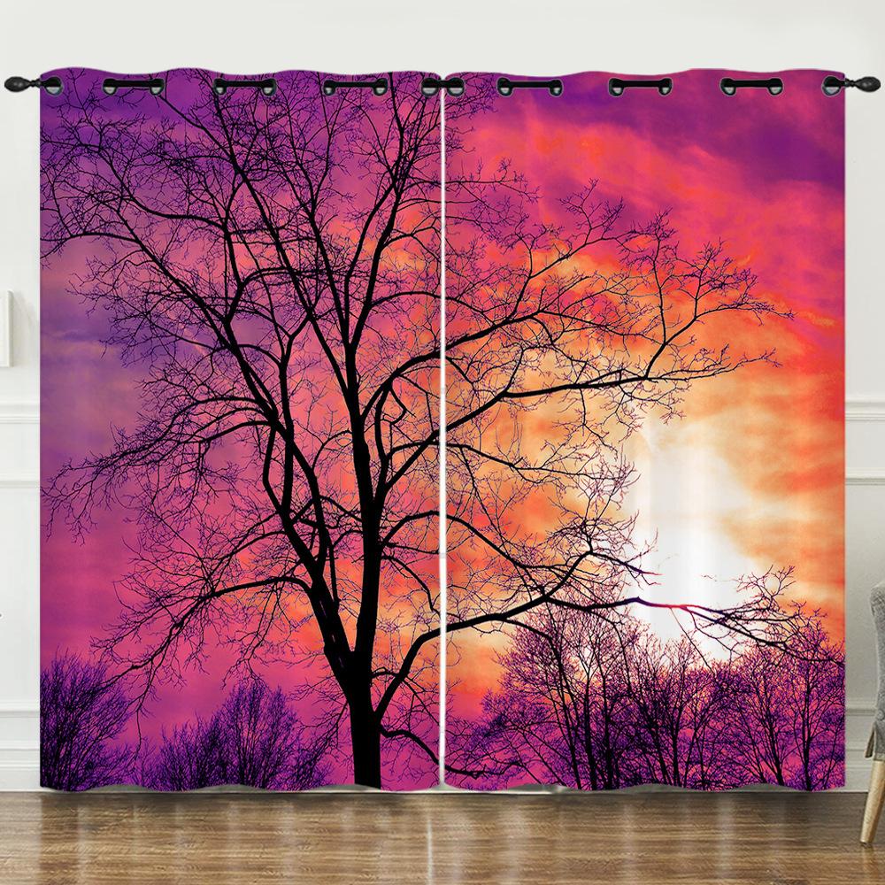 Cortinas Pôr do Sol Cenário de Pôr do Sol Impressão Digital 3D Cortina Blackout Ilhós