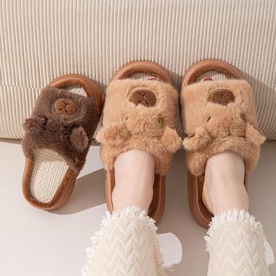 Zapatillas de dibujos animados de punta abierta para padres e hijos, esponjosas, para todas las estaciones