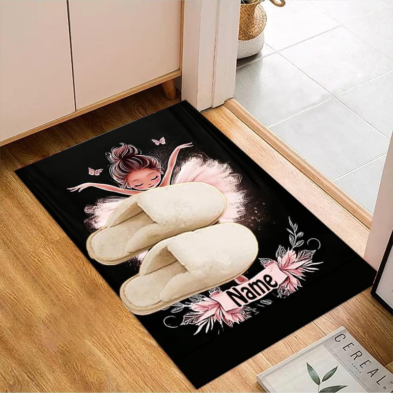 1PC Custom Name Ballerina Art Theme Floor Mat Ideal for Living Room, Game Rooms, Office, Bedroom,Floor Mat Playful Design