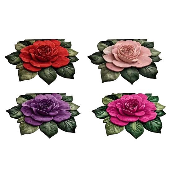 Floral Plush Floor Mat 3D Optical Illusion Flower Rug Non-Slip Water-Absorbent Bath Mat for Living Room Bathroom Kitchen