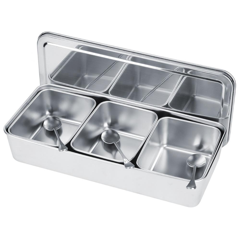 With Lids Stainless Steel Seasoning Box Stainless Steel Condiment Container Box  For Restaurant