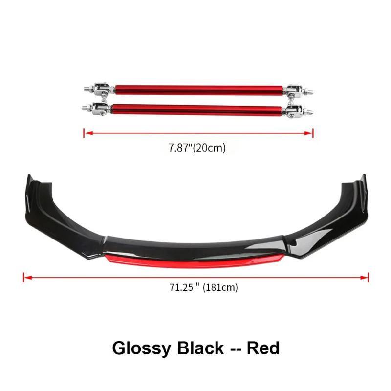 Universal car front bumper spoiler splitter body kits + 2 pcs stainless steel splitter tie rod bar car accessories