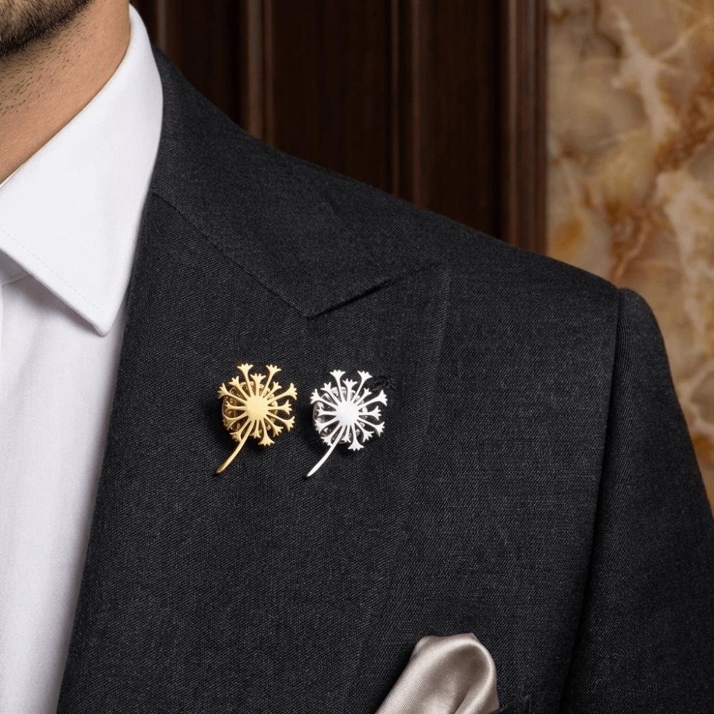 Gold Color Blowball Brooch Luxury Suit Badge Pin Fashion Jewelry Flower Lapel Pin Daily
