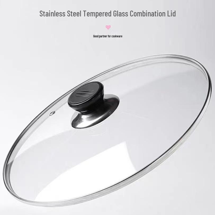 Heat-Resistant Tempered Glass Wok Lid with Stainless Steel Rim for Steamers and Pots