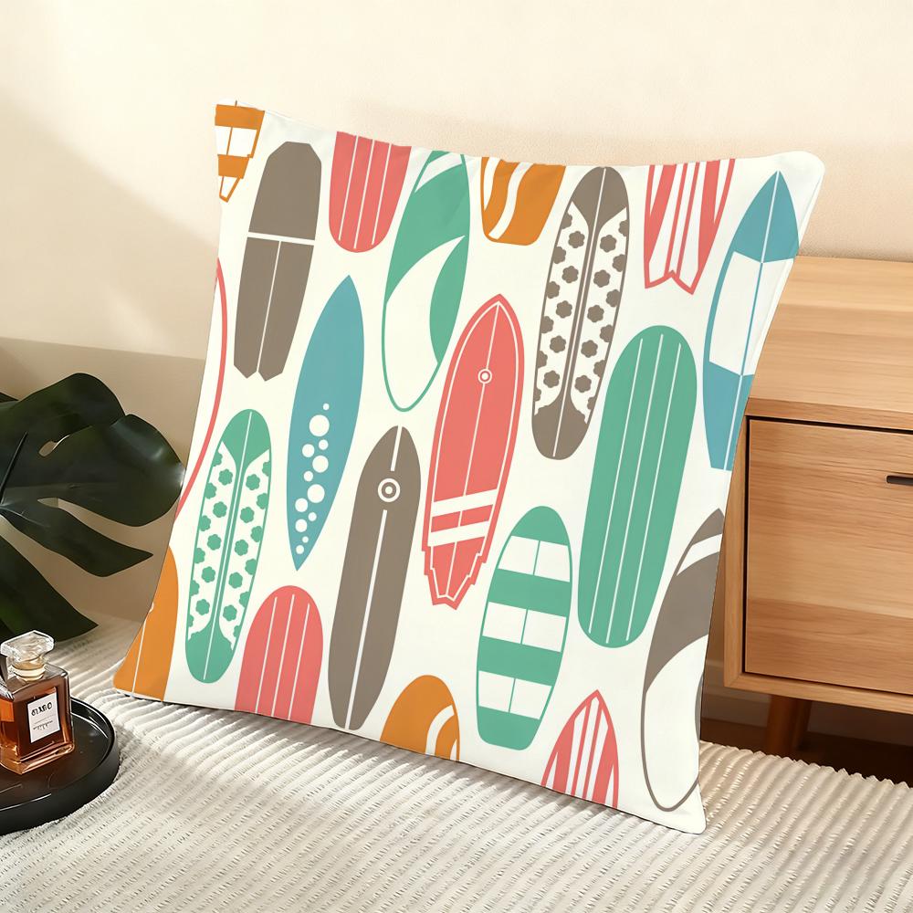 Surfing Pattern Cushion Cover Soft Short Plush Pillow Cover Smooth Cozy Texture Aesthetic Cushion Case Home Decor
