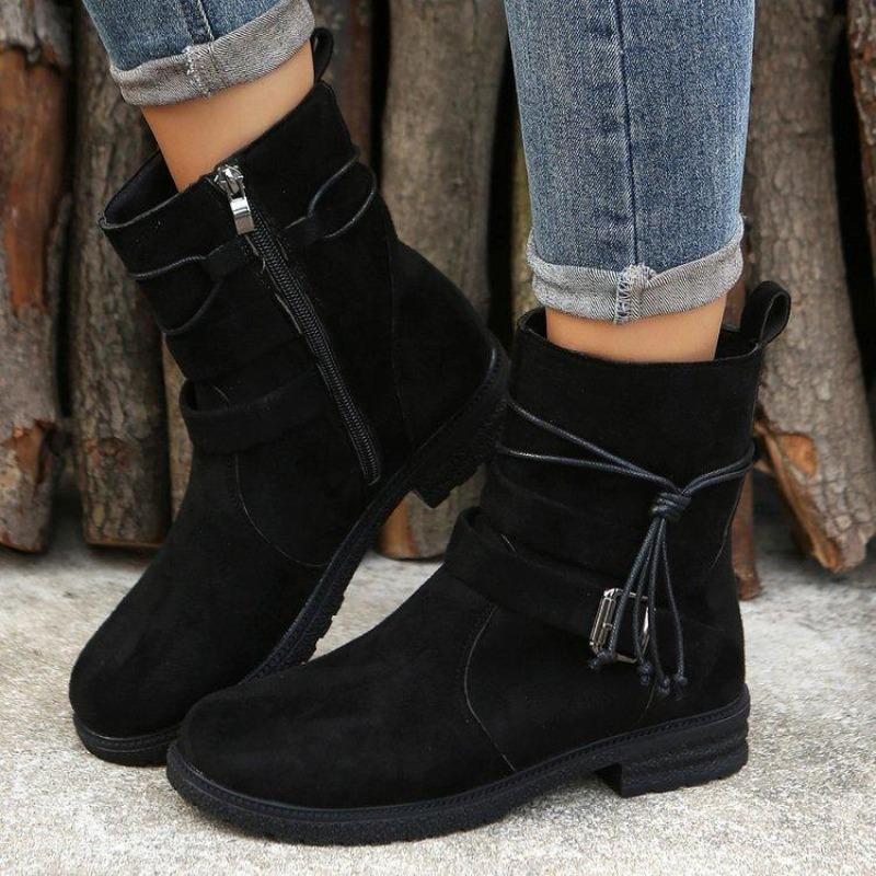 Moteriški elegantiški ankle boots, reguliuojami dirželiai su sagtimis, šoninis užtrauktukas, su kulnu, rudens vintažiniai batai