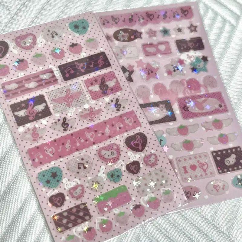 New Cute Musical Note Strawberry Glitter Sticker For Phone Camera Luggage Journal Sticker DIY Decoration Stationery Sticker Gift