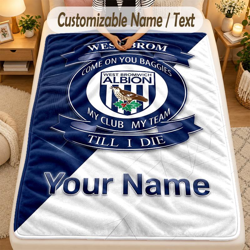 Coperta di FlanellaWest Bromwich Albion FC Testo Nome Personalizzato Coperta Morbida Calda Personalizzata Decorazione per la Casa Regalo