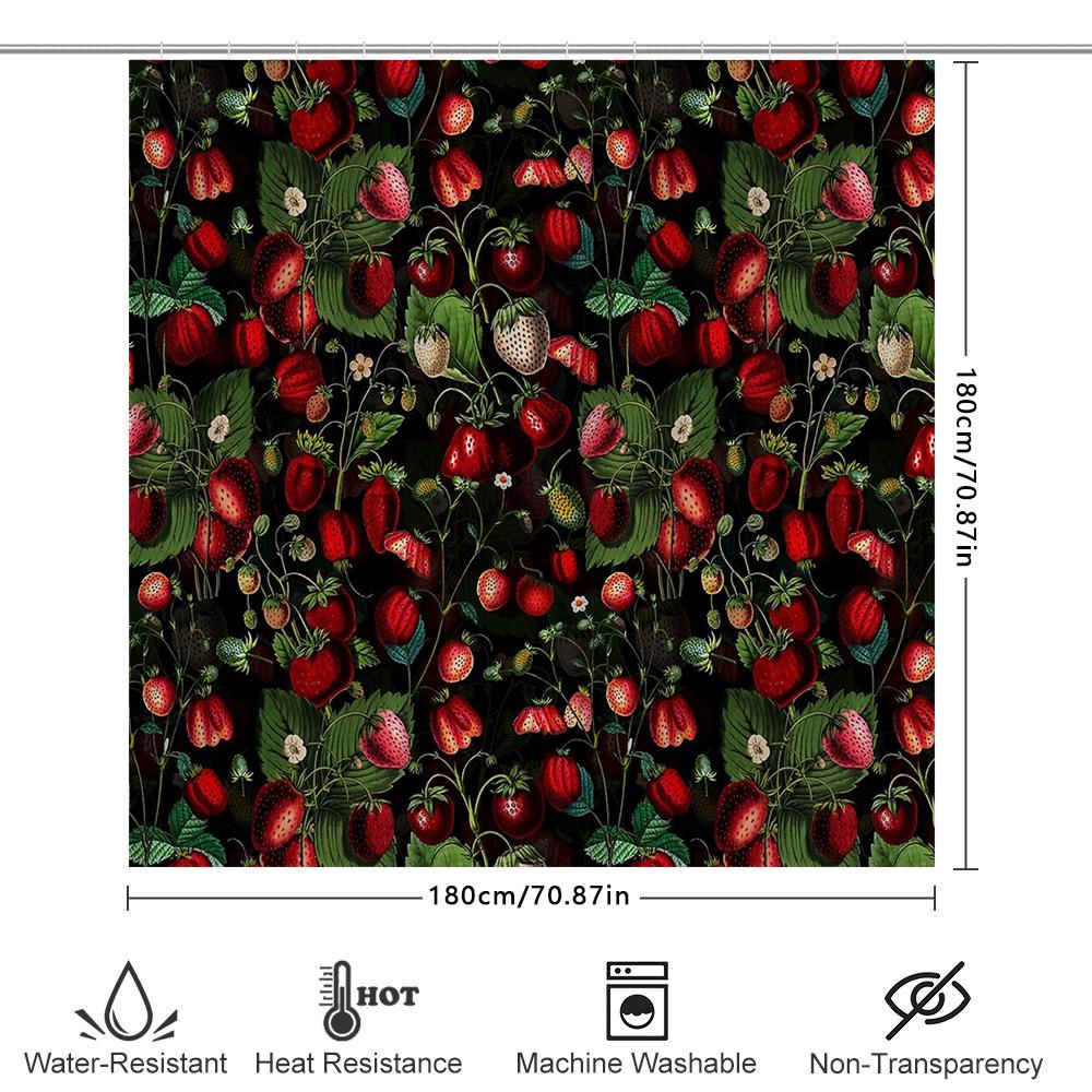 Strawberry Shower Curtain Botanical Vintage Farmhouse Floral Pattern Decor Bathroom Set