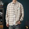 Camicia a quadri da uomo con risvolto largo, design casual, camicia a maniche lunghe