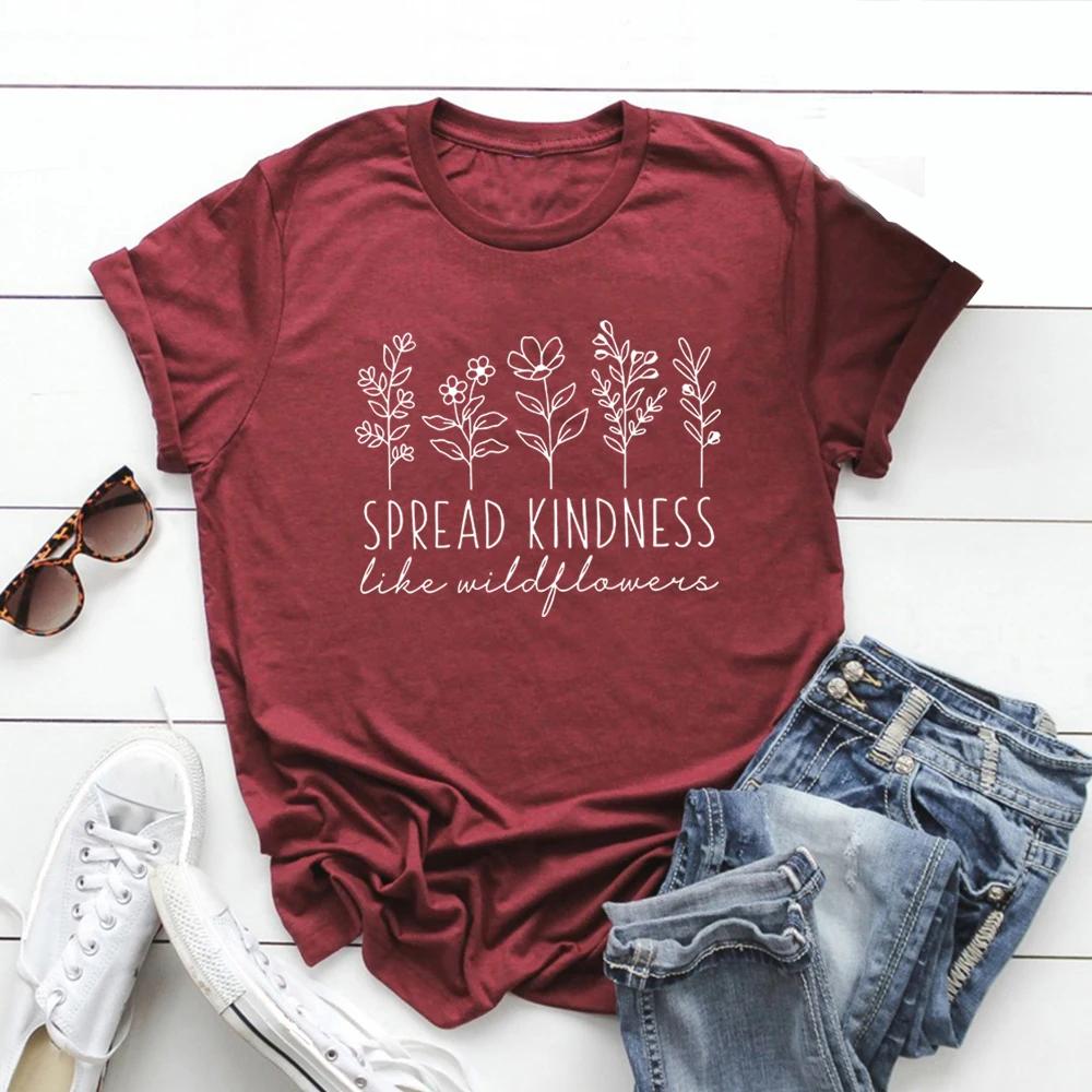 Kindness TShirt Inspirational Shirt Be Kind Tee Casual Women Short Sleeve Graphic T Shirts Flower Tshirt Spread Kindness Tops