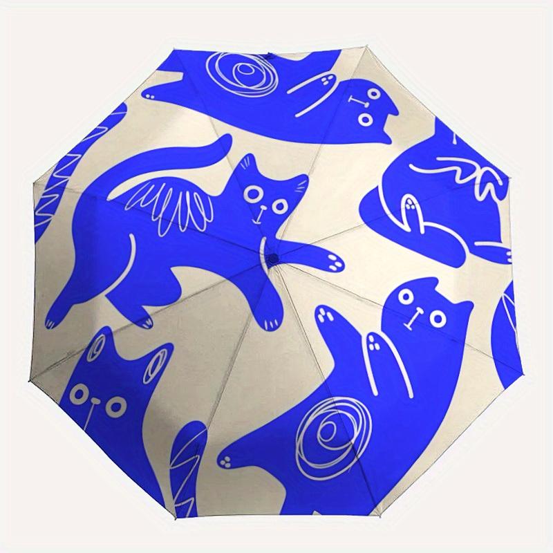 1pc Cat Pattern Automatic Open/close Folding Compact Umbrella, 8-Rib Sturdy Canopy, Lightweight Portable, Everyday Use, Gift,105