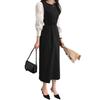 Abito a Strati J-Scott, Misto Materiale, Maniche a Sbuffo, Lunghezza Lunga, Cinturino in Vita, Bicolore, Misto Cotone, Nero, JS61-BK-L