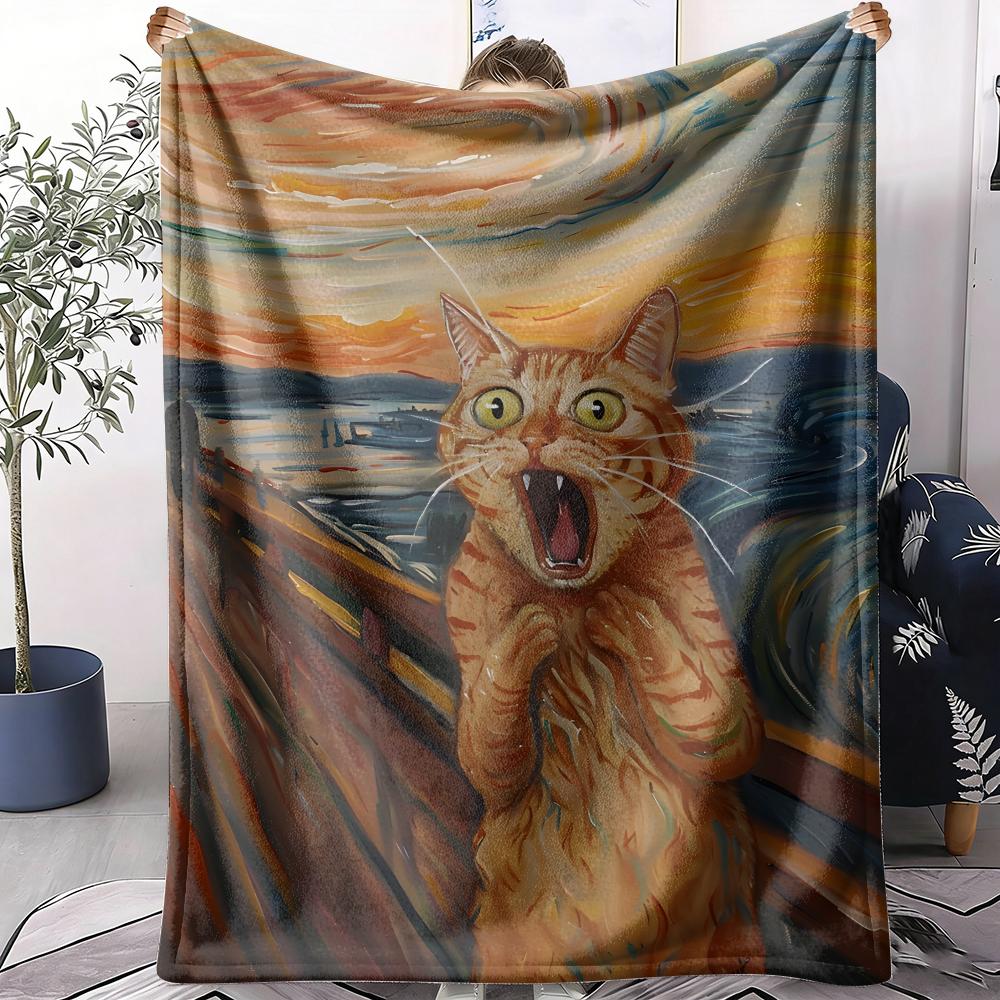 The Scream Schildering Plaid Zacht Flanel AC Deken Lichtgewicht Zomer Dekentje Gezellige Deken voor Bank Bed Reizen Huis