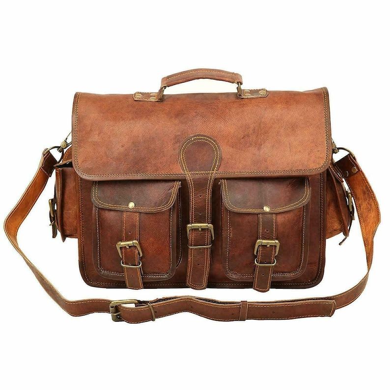 Bag Leather Goat Vintage Genuine Messenger Brown Men Laptop Briefcase Real New