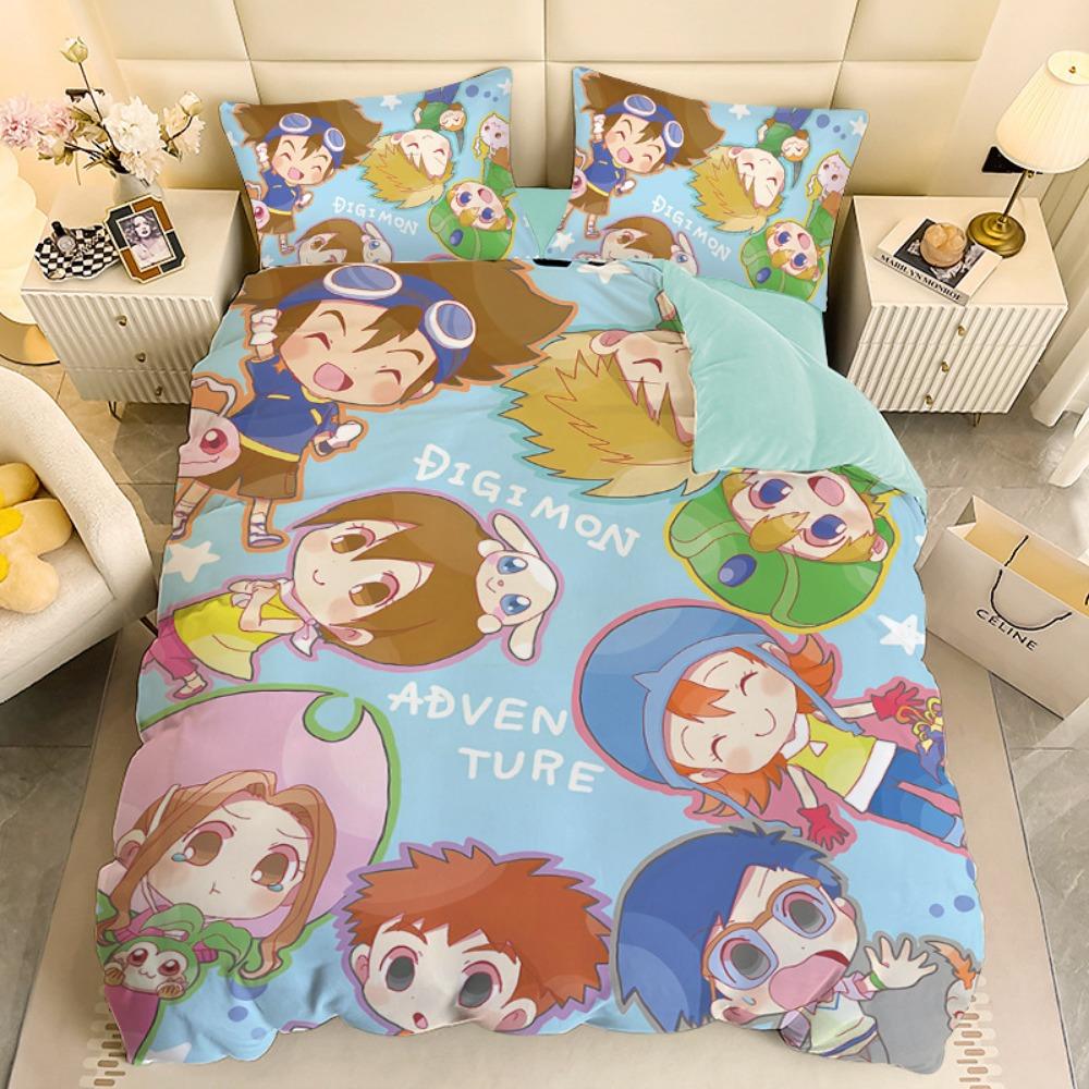 Anime Digimon Bettwäsche-Set Digimon Bettbezug und Kissenbezüge Ungefüllt Einzelbett Doppelbett Erwachsene Junge Mädchen Geschenk