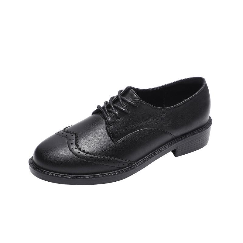 Women's Autumn 2025 British Style Genuine Leather Loafers - Black Flat Bottom, Mid-Heel, Soft-Toe Shoes