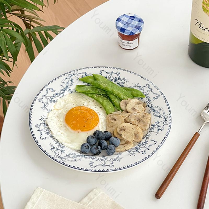 French Style Flowers Ceramic Plate Retro Restaurant Pasta Dessert Dinings Plate Home Breakfast Salad Plate Exquisite Tableware