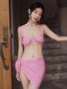 Women's Pink Shiny Fabric Mesh Split Bikini Set