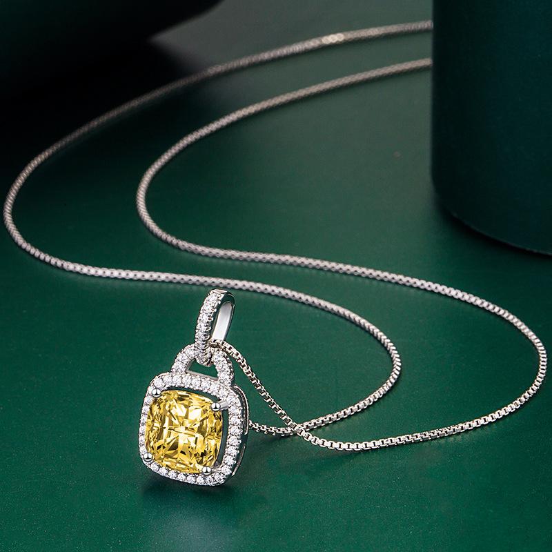 BELLA BOX Square Zircon Pendant Necklace Multiple Colour Fashion Wedding Engagement Jewelry