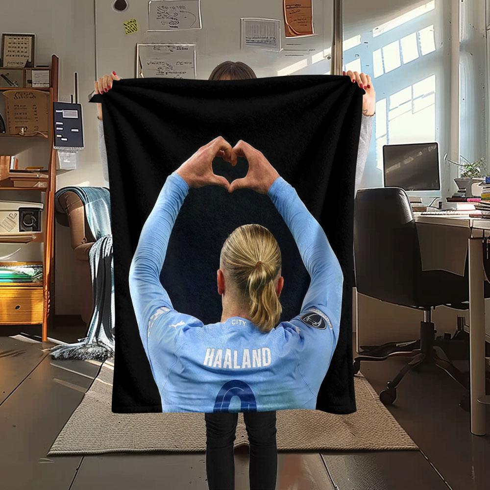 Flanelová deka s potlačou Erlinga Haalanda, mäkká prikrývka do spálne alebo na pohovku, prateľná, suvenír pre futbalového fanúšika, skvelý darček.