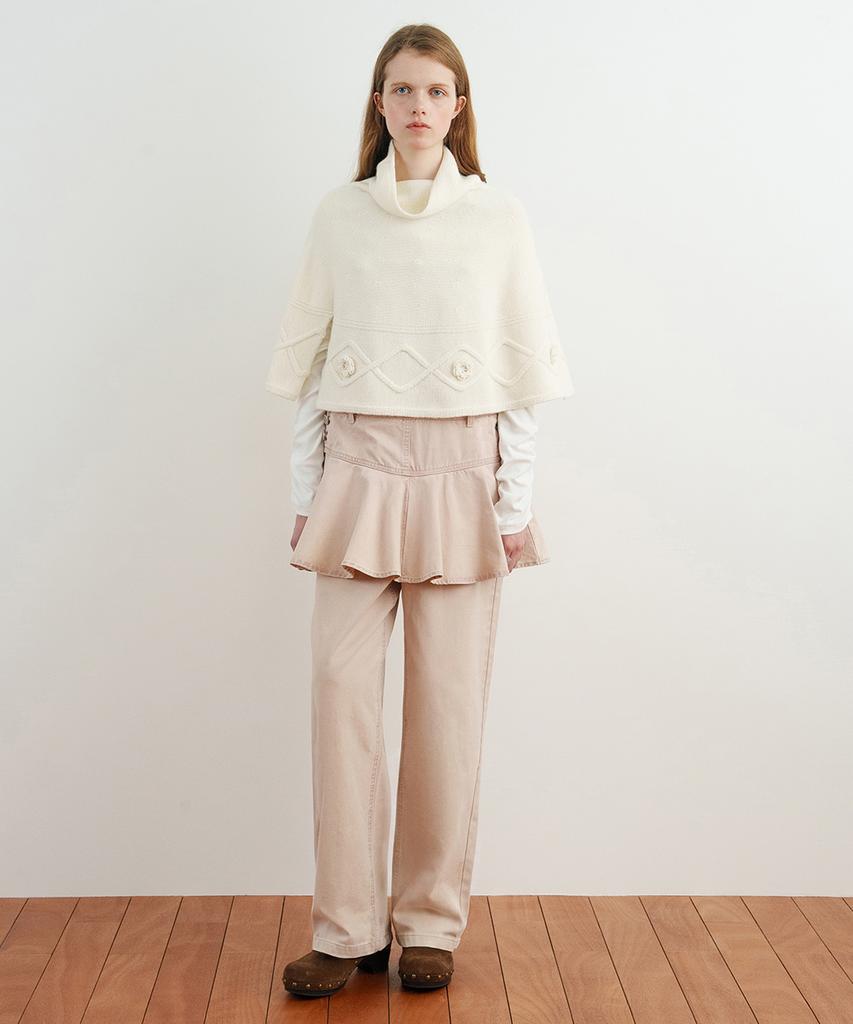 SINOON High Neck Knit Cape (Ivory)