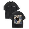 Schwarze Katze Blumenmuster Lustiger Druck Vintage Gewaschenes Reines Baumwoll-T-Shirt Stil Amerikanischer Street Style Geeignet für Männer und Frauen