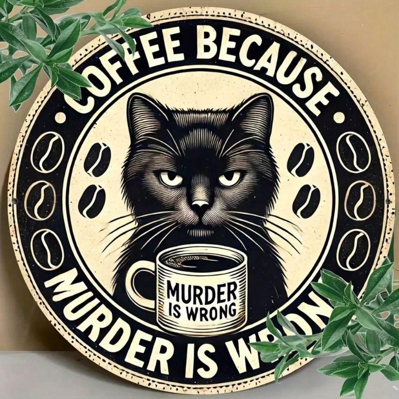 Retro Round Metal Sign Coffee Humorous Quote Wall Art Home Office Gift