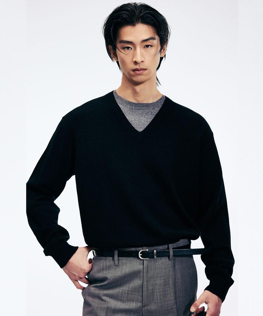 Tienjiti Layered V-Neck Knit Top (Black) Tnsw6E102Bk