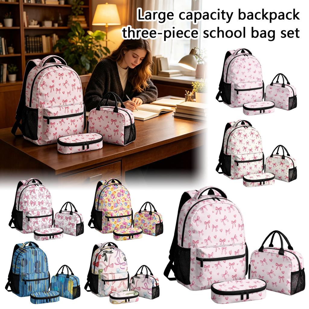 Large Capacity Kids Backpack Set with - 3 Piece School Backpack, Lunch Bag and Pencil Case for Girls