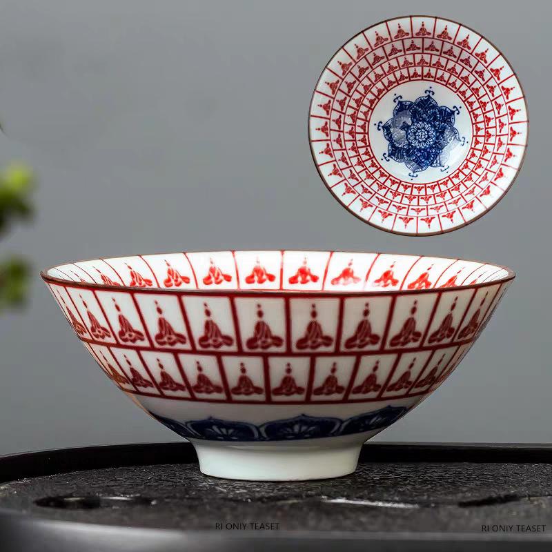 1PCS Blue and White Porcelain Cone Teacup Anti Scaling Hand-Painted Ceramic Tea Bowl Travel Meditation Cup Chinese Tea Set 70ml