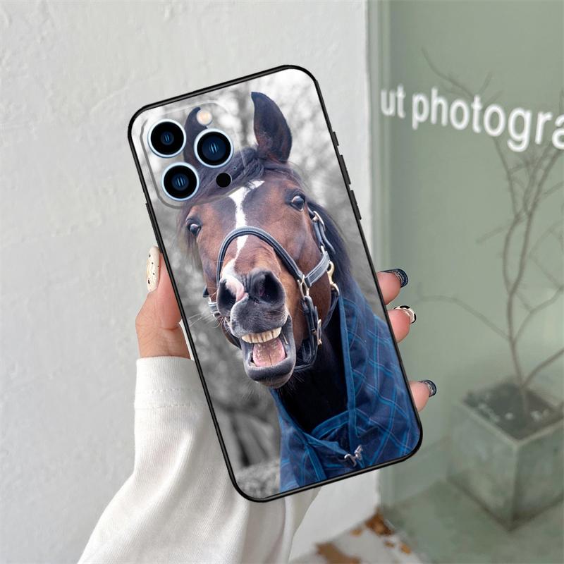 Funny Horse Animal Silicone Soft Case For iPhone 17 Air 11 14 15 16 Pro Max 13 12 Mini 16 Plus 16e Back Cover