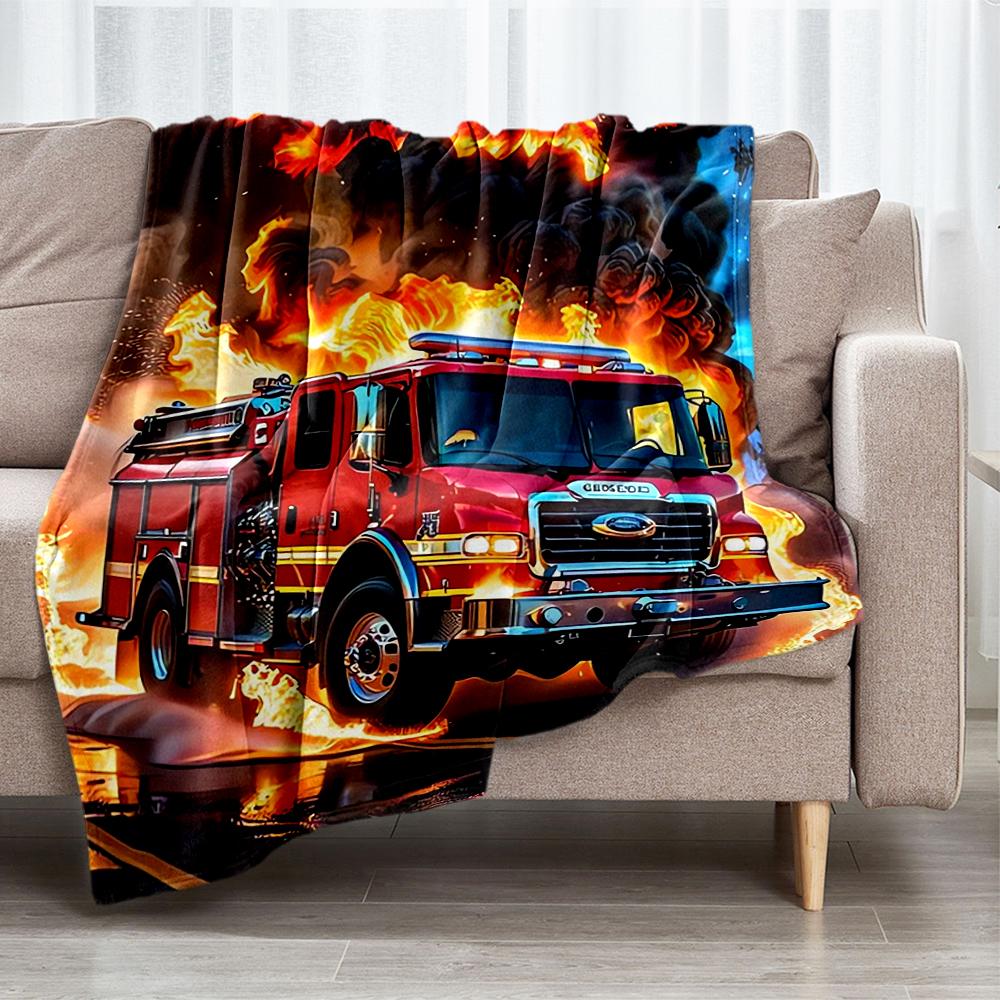 fire truck Theme Printed Blanket - Perfect for Couch, Bed, Travel & Outdoor Use | Machine Washable, Cozy & Durable.