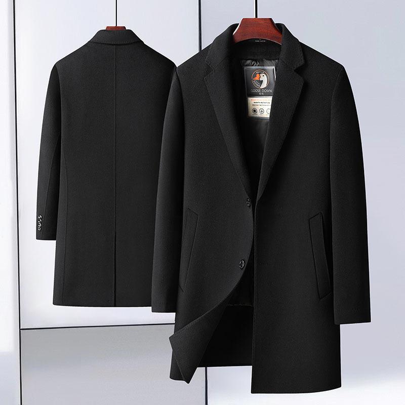 Winter Men's Woolen Coat Goose Down Liner Take-off Medium and Long Suit Collar Double-sided Woolen Coat
