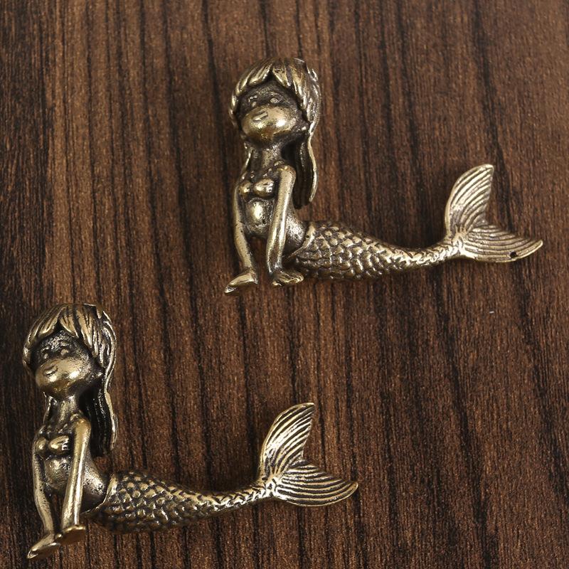 Tang Teng mermaid retro brass ornament sea daughter do old pure copper desktop decoration crafts