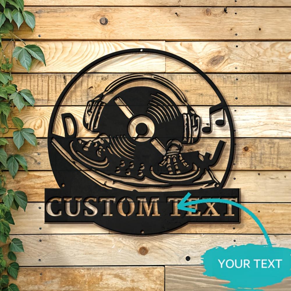 Unique Tailorable Metal Wall Art DJ Themed Design with Personalized Text Ideal for Home Office Man Cave Handcrafted B&W