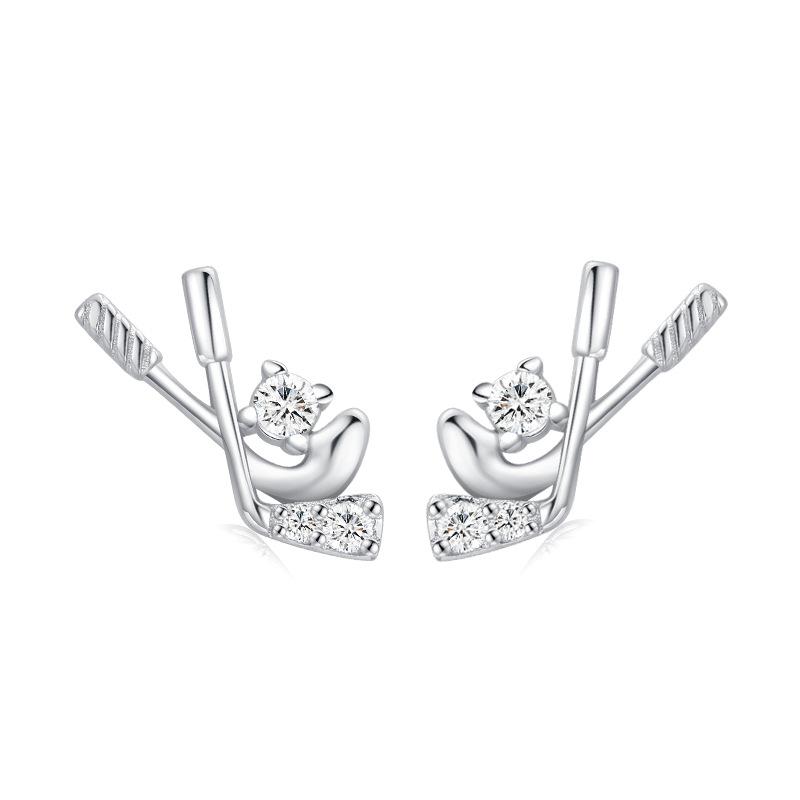 Ada Jewelry Women's Trendy S925 Sterling Silver Hockey Design Stud Earrings with Zircons